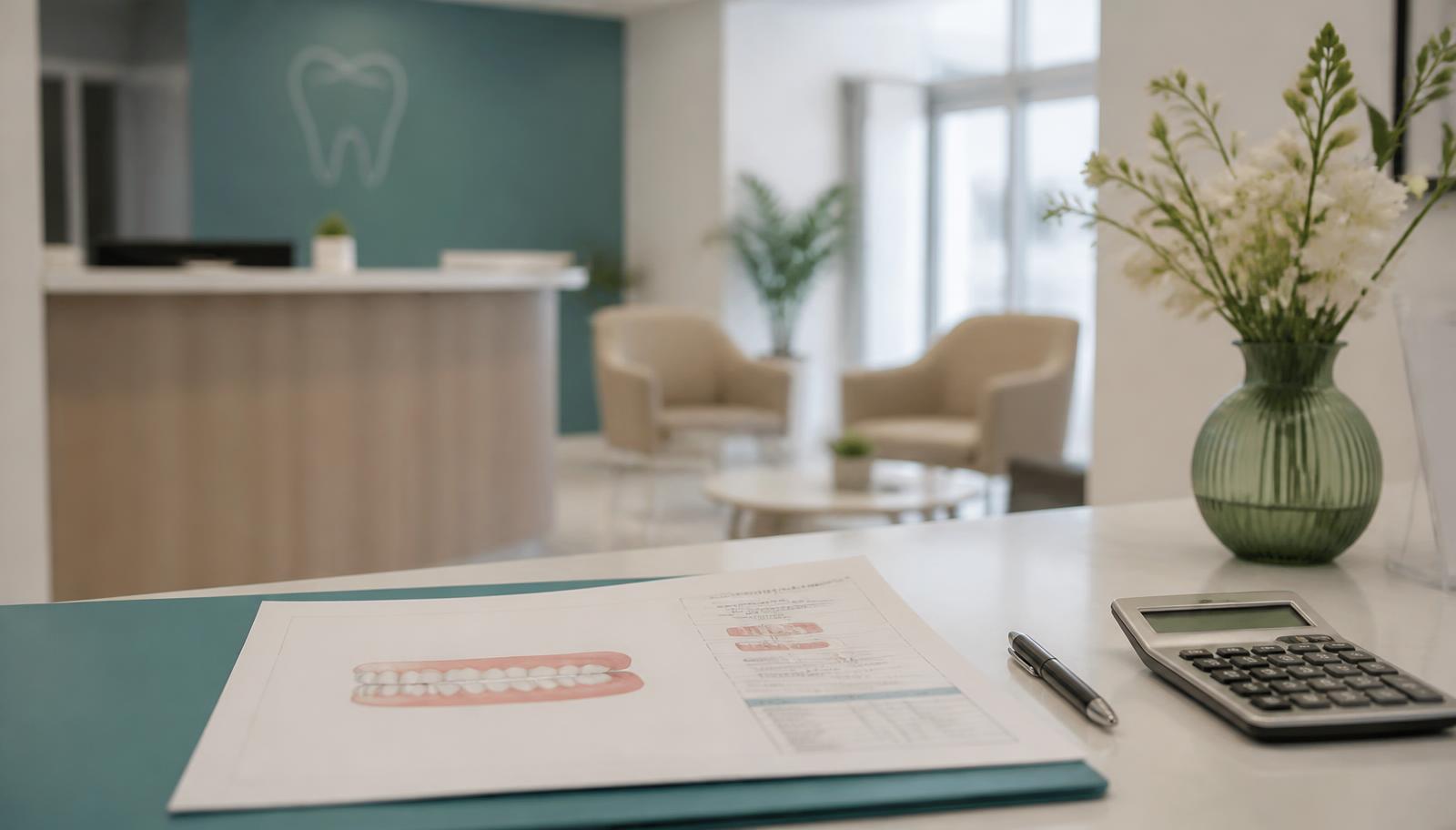 Plano de tratamento odontológico sobre a mesa da recepção da clínica